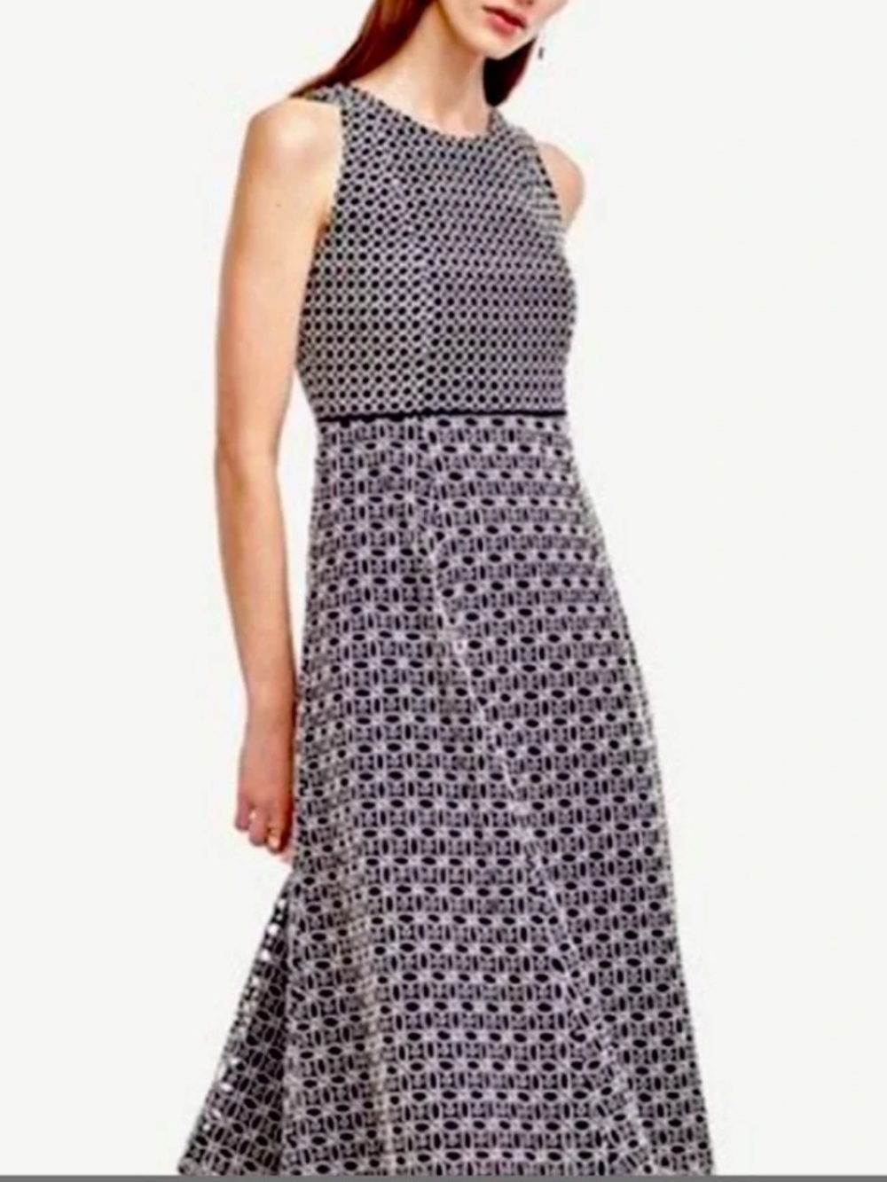 Ann Taylor Navy/White Eyelet Sleeveless Fit-and-Flare Dress Size 4
